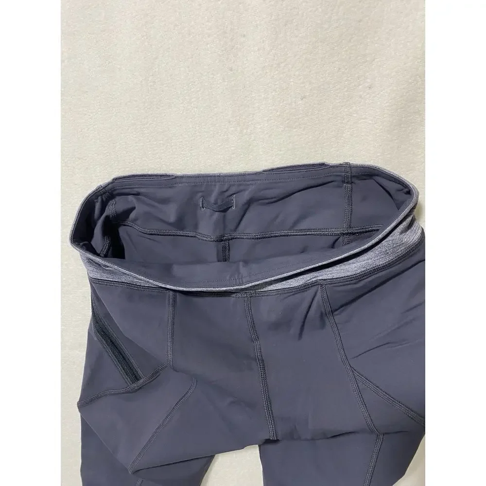 Lululemon Gray Running Capri Leggings Size 6 | Zip Pockets & Reflective Trim